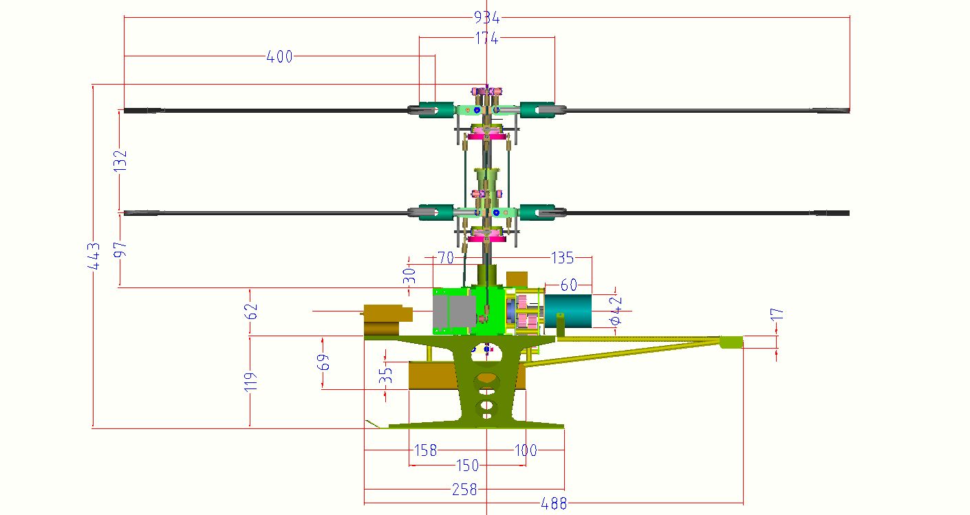 遥控直升机DIY 共轴反桨直升机 机械设计参考资料 图纸 三维模型helibaby